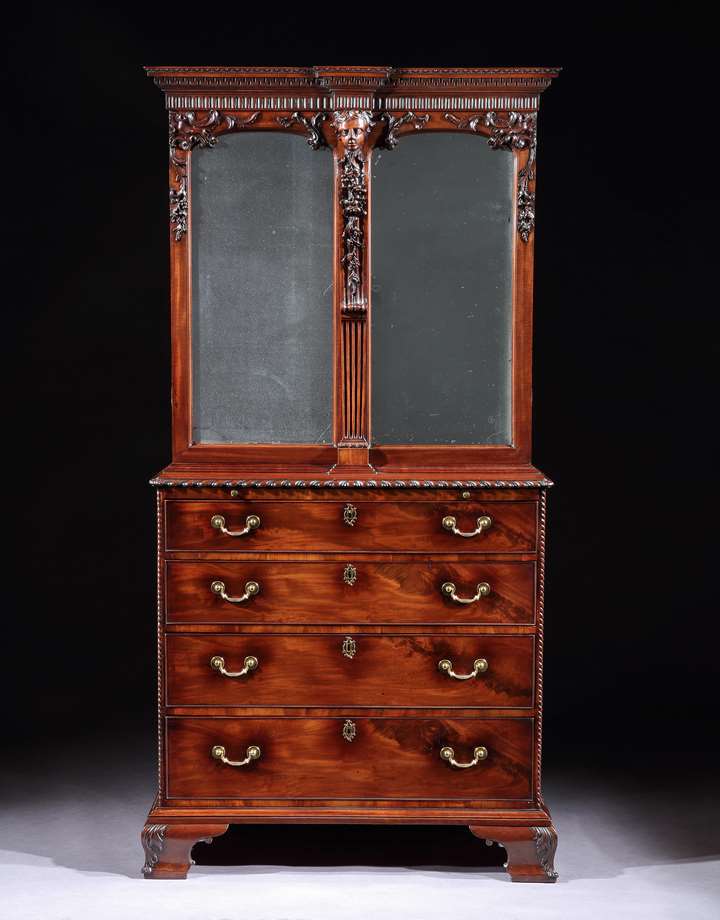 A MAGNIFICENT GEORGE II MAHOGANY CABINET ATTRIBUTED TO WILLIAM VILE